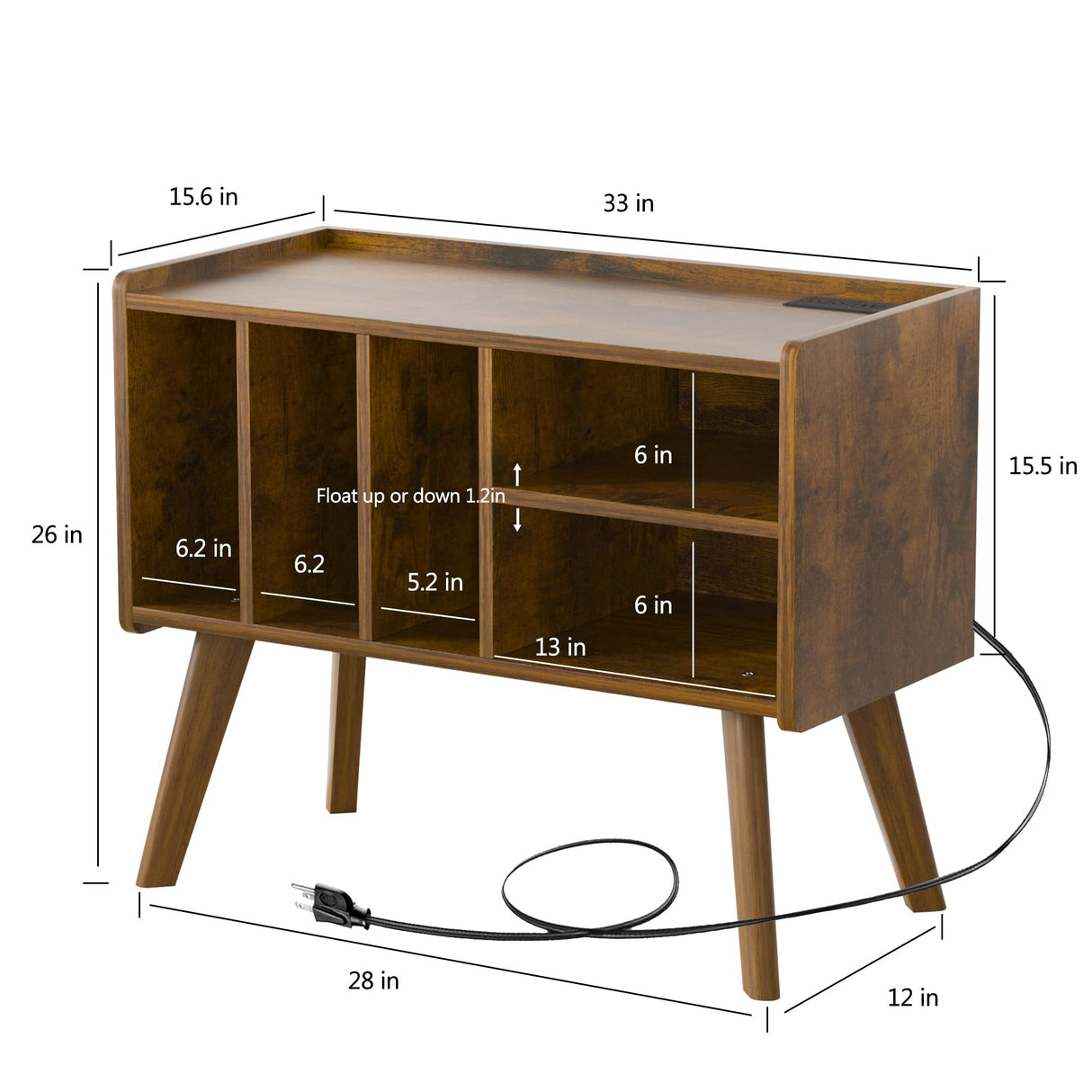 Forevich Record Player Stand Table with Vinyl Storage Holder Large Turntable Record Stand with Power Outlet Holds Up to 220 Albums Display Shelf Cabinet with Wood Legs for Living Room Rustic Brown Forevich