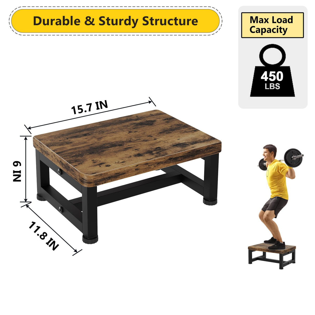 Step Stools for Adults Kids, Sturdy Wooden Stepping Stools with 450LB Capacity, Anti-Slip Bed Steps Stool for High Beds, Foot Stool One Step Stool for Kitchen Bathroom Bedroom, Rustic Brown STAFOPO