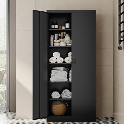 Fesbos Metal Storage Cabinet-72” Black Tall Steel File Cabinets with Lockable Doors and Adjustable Shelves-Black Steel Storage Cabinet for Kitchen, Office, Garage - WoodArtSupply