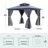 YITAHOME 10x10FT Gazebo Polycarbonate Hardtop Double Roof Canopy Outdoor with Netting and Shaded Curtains, Aluminum Frame Garden Tent for Patio, Backyard, Deck and Lawns, Grey YITAHOME