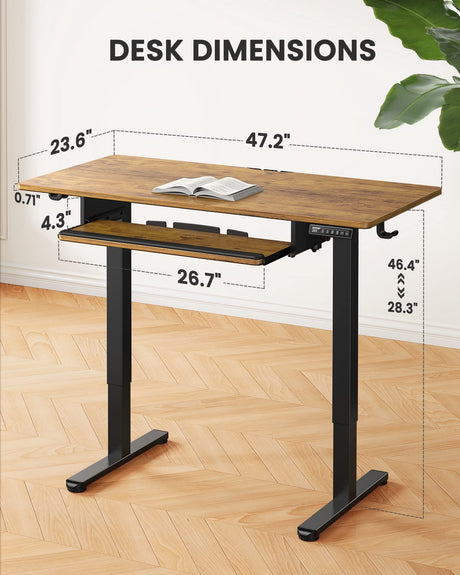 ErGear Electric Standing Desk with Full Size Keyboard Tray, Adjustable Height Sit Stand Up Desk, Home Office Desk Computer Workstation, 48x24 Inches, Vintage Brown ErGear