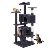 Sweetcrispy 54-Inch Cat Tree Tower – Multi-Level with Sisal Scratching Post, Perfect Pet Gift, Indoor Condo with Climbing Ladder, Plush Toy, and More Animal Stuff, Grey Sweetcrispy