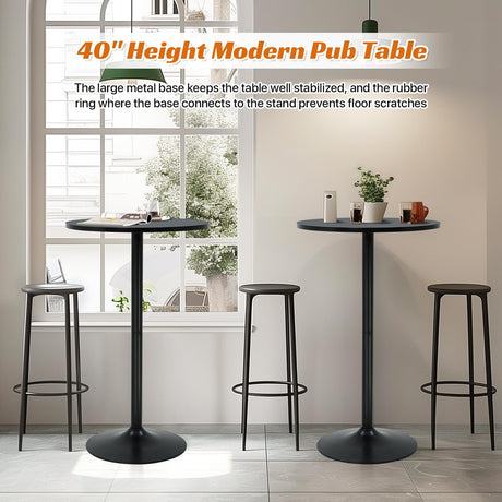40-Inch High Top Round Bar Table with Metal Base - Sturdy Small Bistro Drink Table for Home & Kitchen Spaces BORGEBY