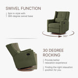 KISLOT Nursery Recliner Chair Swivel Glider Upholstered Rocker Fabric Manual Reclining Chair with Wood Base for Living Room Bedroom KISLOT
