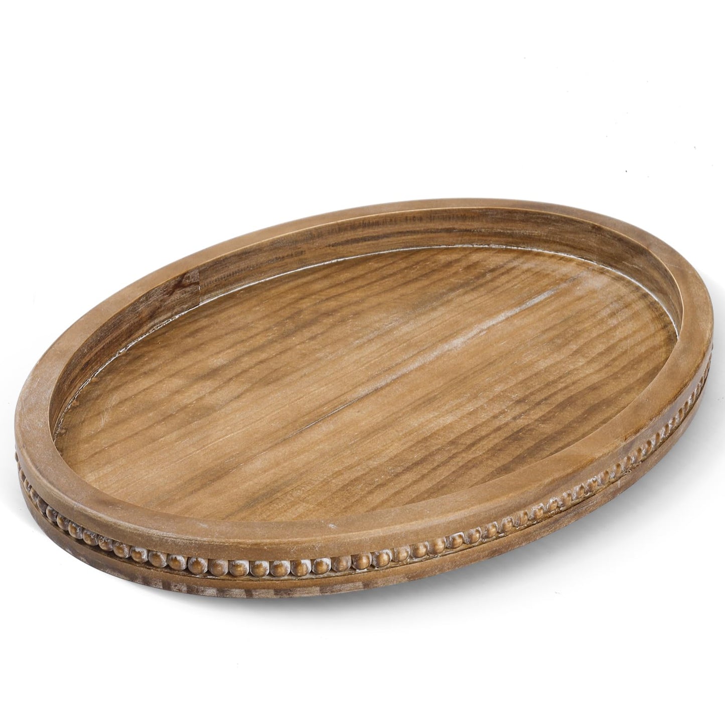 Oval Tray for Coffee Table - 16×11.8in Decorative Trays for Home Decor/w 58in Wood Bead Garland, Coffee Table Trays for Living Room and Kitchen