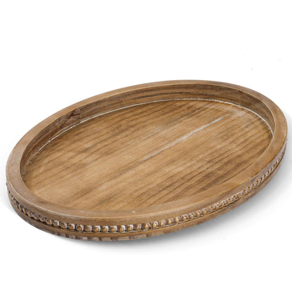 Oval Tray for Coffee Table - 16×11.8in Decorative Trays for Home Decor/w 58in Wood Bead Garland, Coffee Table Trays for Living Room and Kitchen