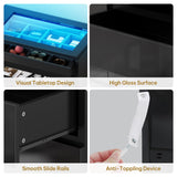 DWVO 8 Drawer Dresser with LED, Black Dresser, Modern 8 Chest of Drawers with Deep Drawers Glass Top High Gloss Surface, Storage Organizer Cabinet for Living Room DWVO