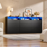 STIKELY 9 Drawer Dresser for Bedroom with Power Outlet and LED Light, Black Dresser Chest of Drawers for Closet, Modern Dressers Organizer Cabinet for Living Room, Entryway, Hallway STIKELY