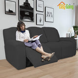 Easy-Going 8 Pieces Recliner Sofa Stretch Sofa Slipcover Sofa Cover Furniture Protector Couch Soft with Elastic Bottom Kids, Spandex Jacquard Fabric Small Checks Dark Gray Easy-Going