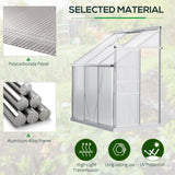 Outsunny 6' x 4' Aluminum Lean-to Greenhouse Polycarbonate Walk-in Garden Greenhouse with Adjustable Roof Vent, Rain Gutter and Sliding Door for Winter, Clear Outsunny