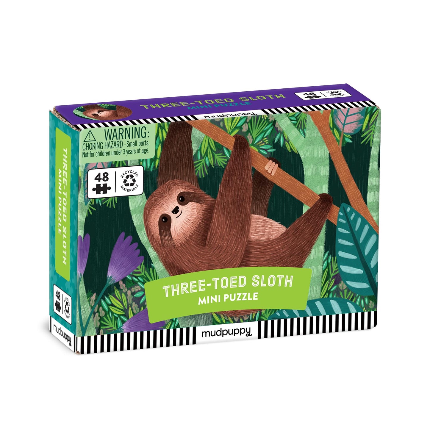 Mudpuppy Three-Toed Sloth Mini Puzzle, 48 Pieces, 8” x 5.75” – Perfect Family Puzzle for Ages 4+ – Jigsaw Puzzle Featuring a Colorful Illustration of a Sloth, Informational Insert Included