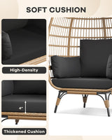 Oversized Wicker Egg Chair Outdoor, Patio Lounge Chair with Ultra Luxury Cushions & Steel Frame, 350LBs Capacity Egg Chair Indoor Outdoor for Balcony, Patio, Living Room, Black GarveeHome