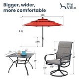 PHI VILLA Patio Dining Set with Umbrella for 4, Outdoor Table & Chairs Set with 4 Padded Swivel Patio Dining Chairs, 1 Metal Dining Table and 10ft Orange Red Large Patio Umbrella (No Umbrella Base) PHI VILLA