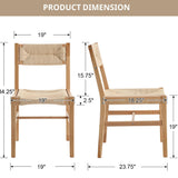 Mid Century Modern Rattan Dining Chairs Set of 2, Natural Beechwood Kitchen Chairs Farmhouse Woven Dining Room Chairs, Armless Boho Cane Wicker Chair Wooden Dining Chairs with Weave Hemp Seat and Back LIVINOVA