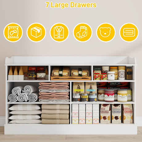Vabches Kids Dresser Cabinet with 7 Drawers, Changing Table for Nursery, White Chest of Drawers, Baby Dresser, Kids Bedroom Furniture, Nightstand for Child’s Room, White Vabches