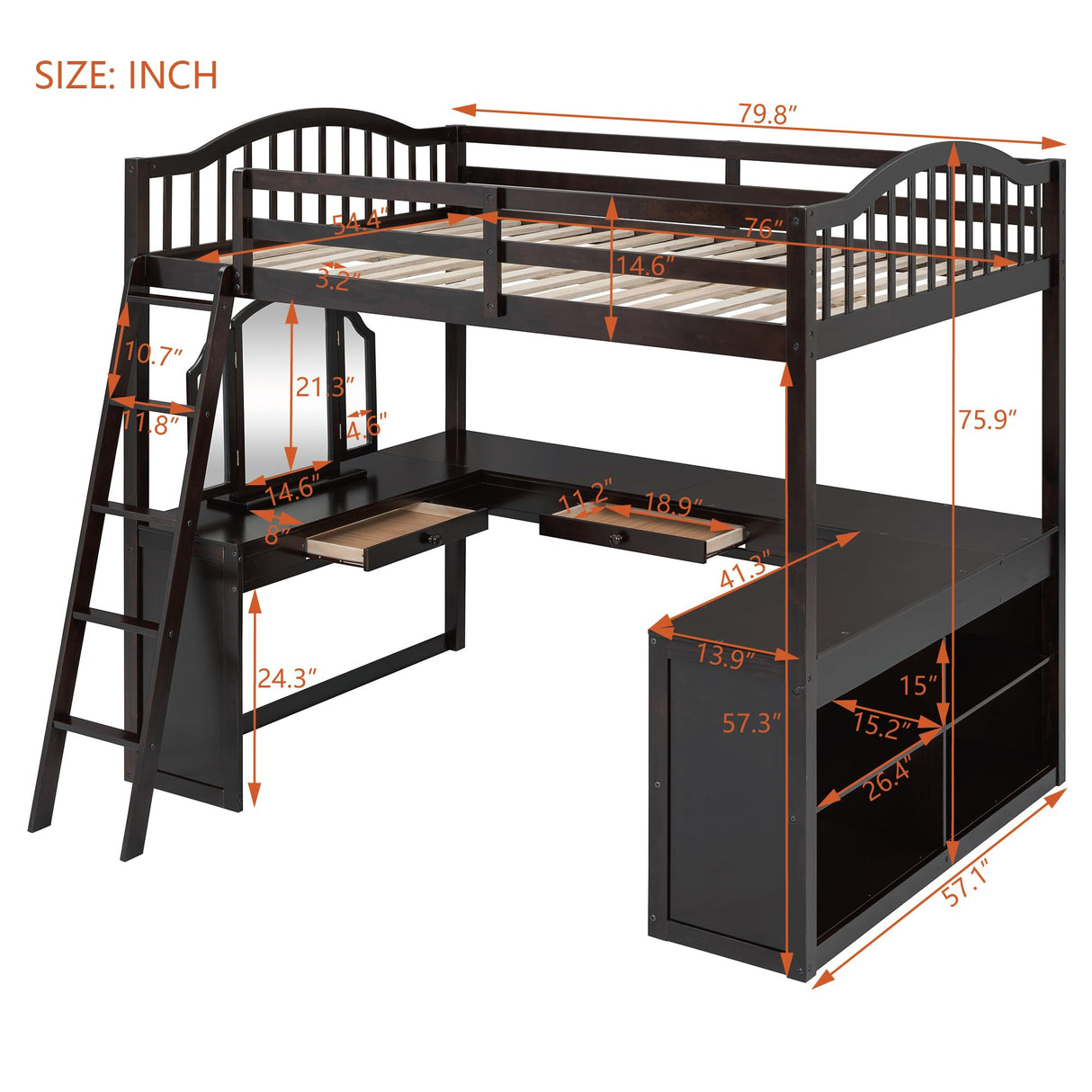Harper & Bright Designs Full Size Loft Bed with Stairs, Solid Wood Full Loft Bed with 2 Four-Layer Storage Cabinets and Curtain, Full Storage Bed Frame for Kids Teens,White+Blue Harper & Bright Designs
