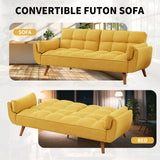 Homies Life Convertible Futon Sofa Bed, Linen Sleeper Couch, 75" W Modern 3 Seater Tufted Sofa with Adjustable Backrests and Solid Wood Legs for Small Spaces, Living Room, Bedroom, Golden Yellow Homies Life