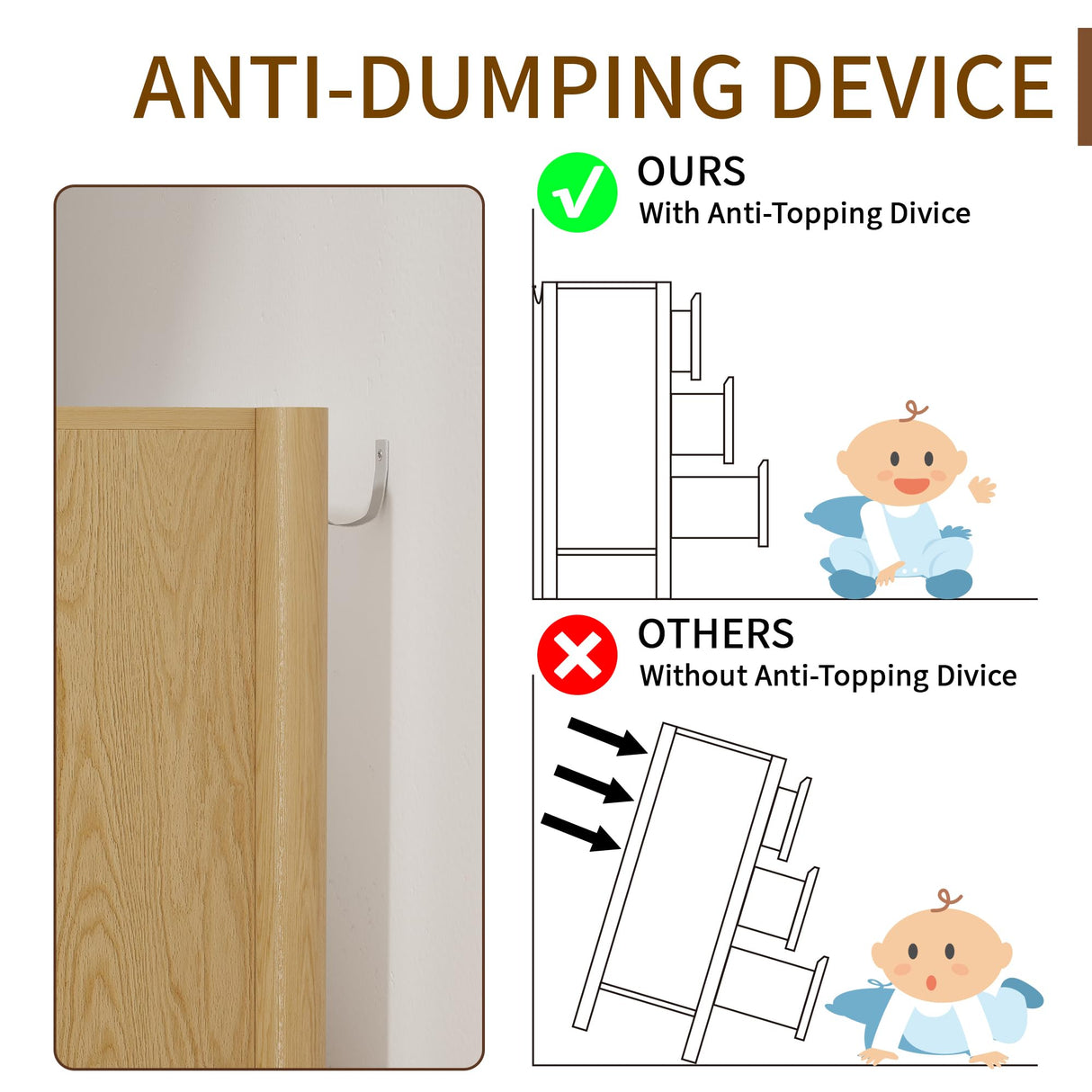 CHUWELL Dresser for Bedroom, 63" Wide Mid Century Modern Chest of Drawers with 9 Large Storage Space and 4 Solid Wood Cylindrical Legs, 9 Drawer Large Dresser for Bedroom(Oak) CHUWELL