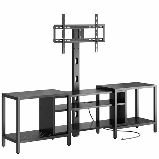 IRONCK 79 Inch TV Stand for TVs up to 85 Inch with Mount and Power Outlet, 3 Tiers TV Console with Storage Shelves, Entertainment Center, Steel Frame, for Living Room, Bedroom, Black