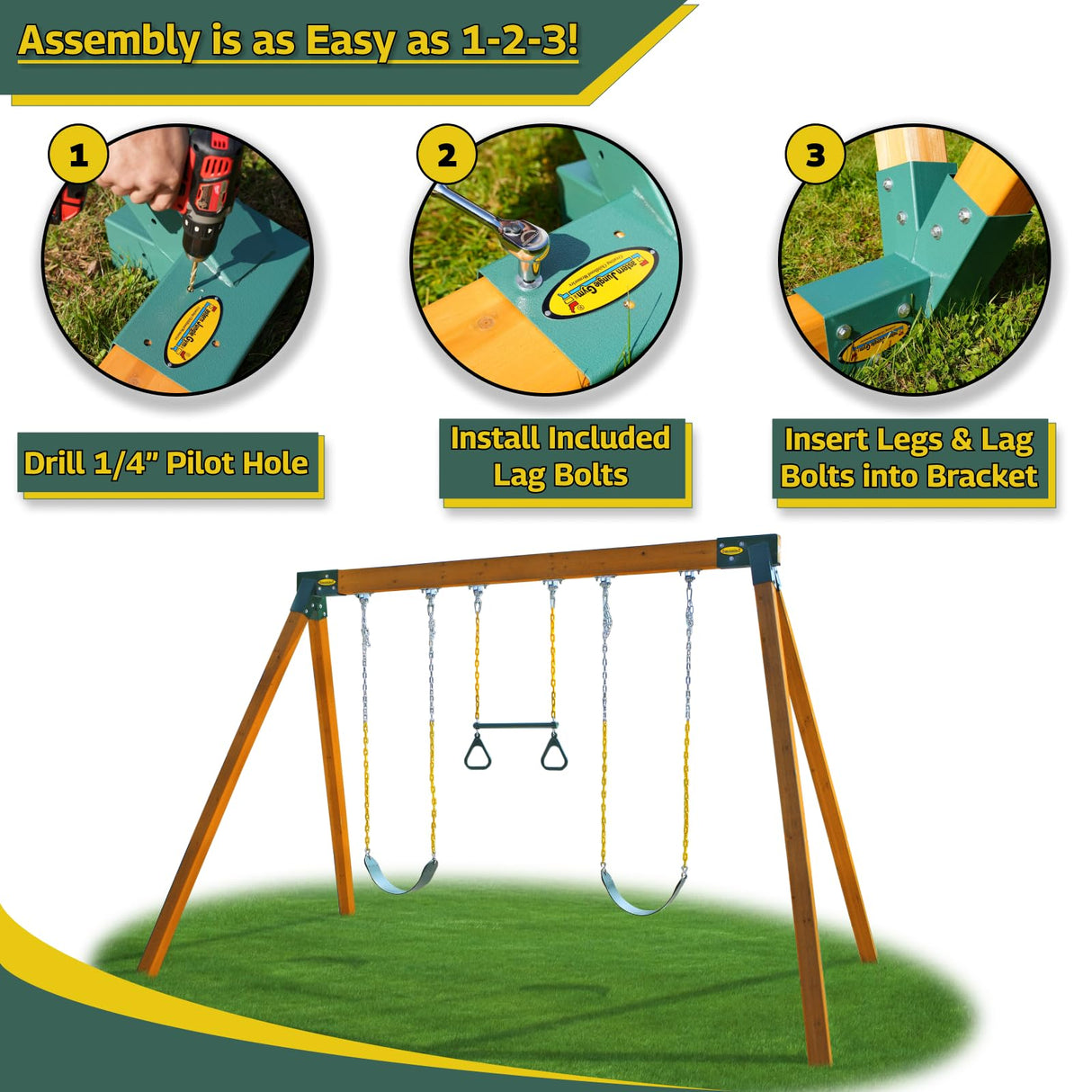 Eastern Jungle Gym Easy 1-2-3 A-Frame 2 Brackets for Swing Set with All Mounting Hardware, Green Eastern Jungle Gym