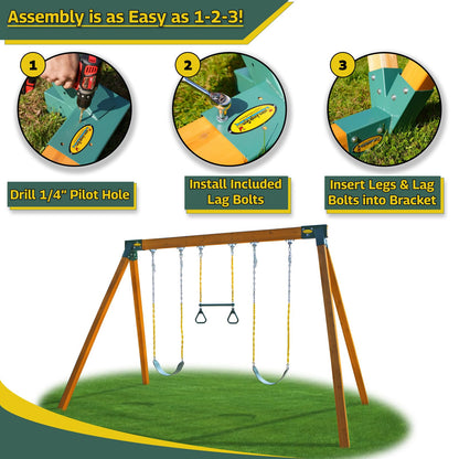 Eastern Jungle Gym Easy 1-2-3 A-Frame 2 Brackets for Swing Set with All Mounting Hardware, Green - WoodArtSupply