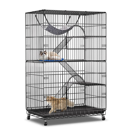 PawGiant 4-Tier Cat Cage 51 Inch Cat Crate Kennel Enclosure Playpen Large Metal Pet Cat Kitten Ferret Animal House Cage Indoor Outdoor with 2 Doors & 1 Hammock