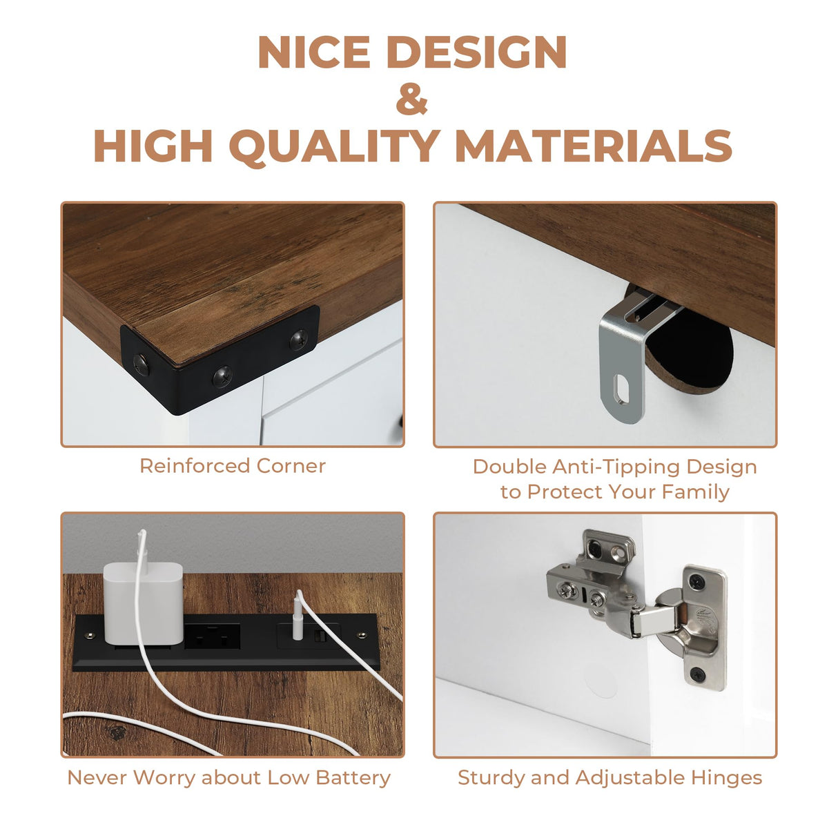 VVFLU Hutch Storage Cabinet Buffet with Drawers, and Charging Station, Coffee Bar Cabinet with Barn Doors, Wine Rack and Hooks, Countertop, Long Farmhouse, White, for Kitchen, Dining Room, 60" High VVFLU