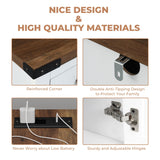 VVFLU Hutch Storage Cabinet Buffet with Drawers, and Charging Station, Coffee Bar Cabinet with Barn Doors, Wine Rack and Hooks, Countertop, Long Farmhouse, White, for Kitchen, Dining Room, 60" High VVFLU