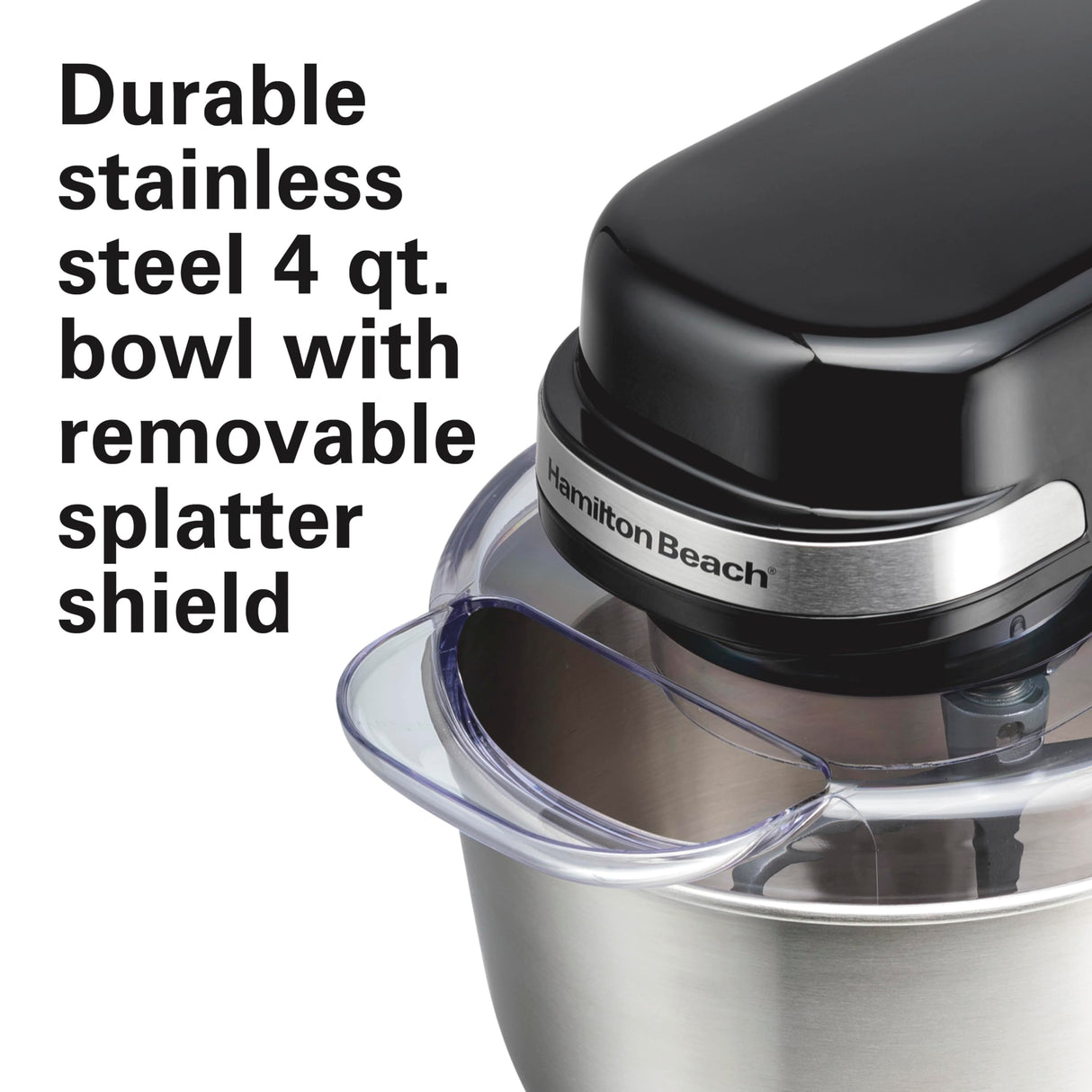 Hamilton Beach Electric Stand Mixer, 4 Quarts, Dough Hook, Flat Beater Attachments, Splash Guard 7 Speeds with Whisk, Black Hamilton Beach