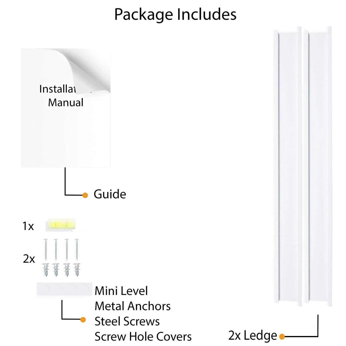Wallniture Denver White 60 Inch Floating Shelves for Wall, Narrow Picture Ledge Shelf Set of 2,Wood Long Wall Shelves Wallniture