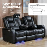Sofa Recliner Home Theater Seating Seats, Movie Theater Chairs Theater Recliner with 7 Colors Ambient Lighting, Touch Reading Lights, Lumbar Pillow, Tray Table, Center Drop Down Console, Black Akeysous
