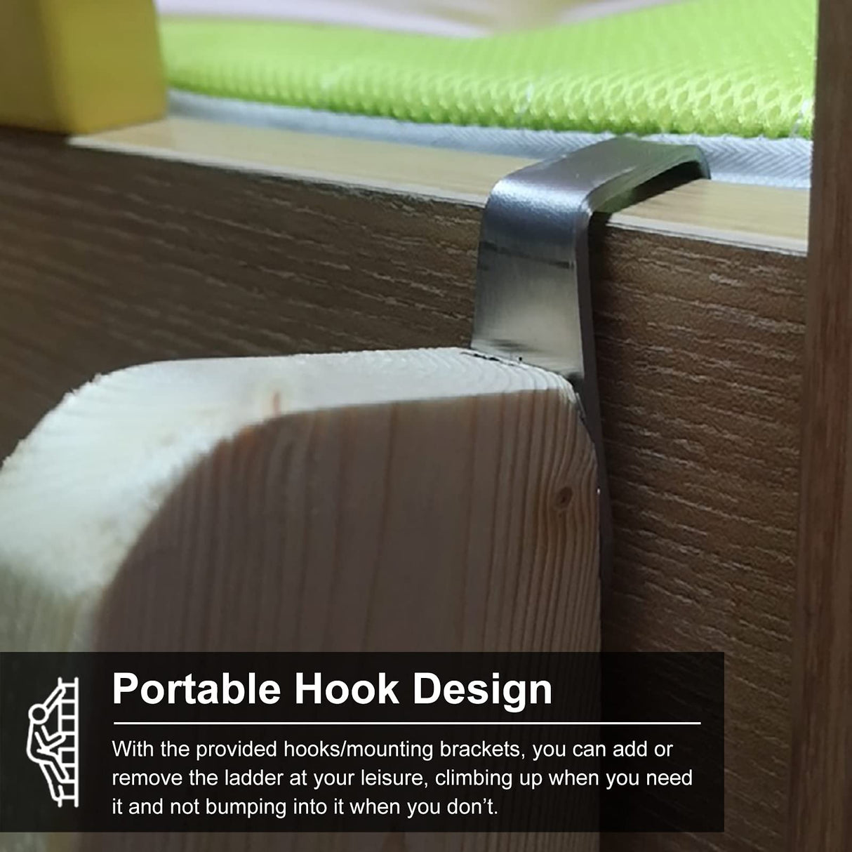 Bunk Bed Ladder 5 Step Wooden Bunk Bed Ladder 150cm (59") - Heavy Duty RV Loft Stair Hanging Ladder with Hook Bracket & Non-Slip Feet, Load 150 Kg / 330lbs HWLL