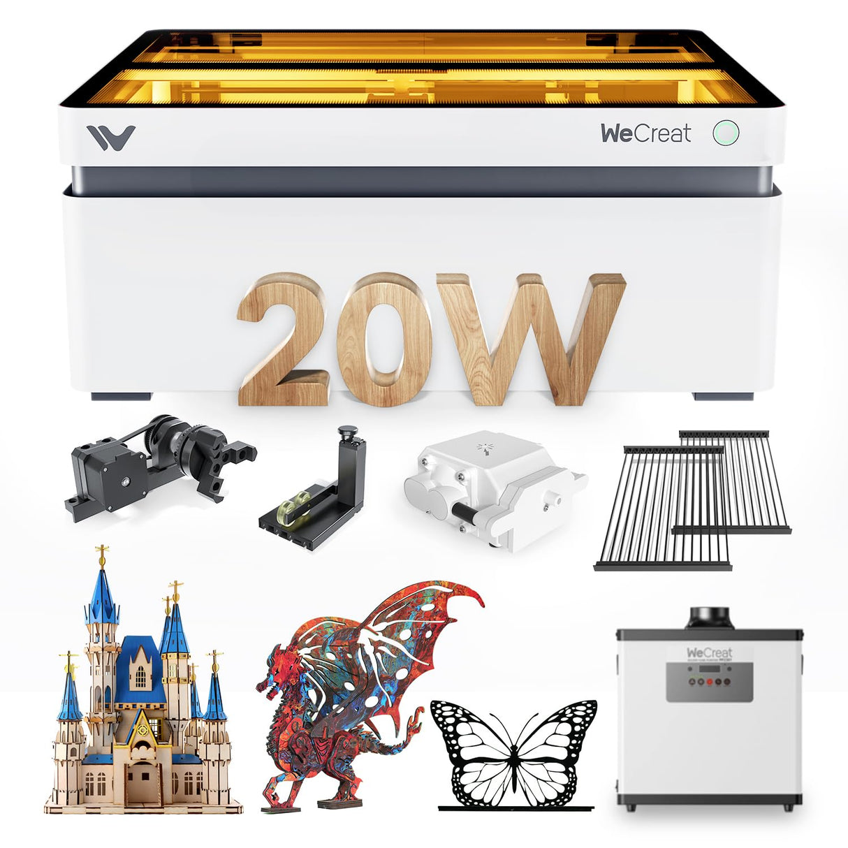 WeCreat MakeIt Laser Engravers with Fume Extractor and Rotary, 20W(20,000mW) Diode Laser Cutter for Wood Acrylic Metal Leather, Fully Enclosed Laser Engraving Machine with Camera for Small Business WeCreat MakeIt