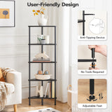 HOOBRO Corner Shelf Stand, Industrial 5-Tier Wall Corner Bookshelf with Metal Frame, Plant Corner Display Shelf, Corner Bookcase for Small Spaces, Bedroom, Living Room, Black BK33CJ01 HOOBRO