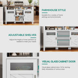 YITAHOME 55'' Farmhouse Buffet Cabinet with Storage, Large Sideboard Cabinet with 2 Doors & Open Storage, Versatile Coffee Bar Table for Kitchen & Living Room (White) YITAHOME