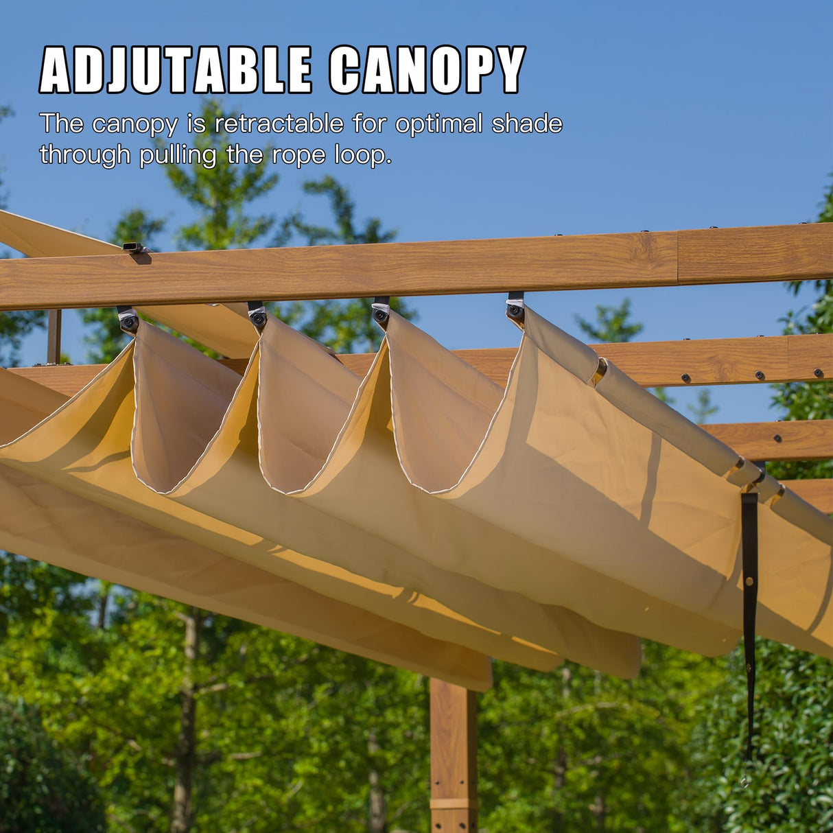 Domi 9’ x 13’ Outdoor Retractable Pergola Against The Wall with Weather-Resistant Canopy Aluminum Garden Pergola Patio Grill Gazebo for Courtyard(Teak Coated) domi outdoor living