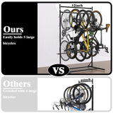 Lezbanz Freestanding Bike Storage Rack for 5 Bikes, 52" Wide Steel Vertical Bike Rack with 5 Bike Hooks & 6 Hooks for Helmet Storage, Bike Racks for Home and Garage, Indoor Floor Bike Stand Lezbanz