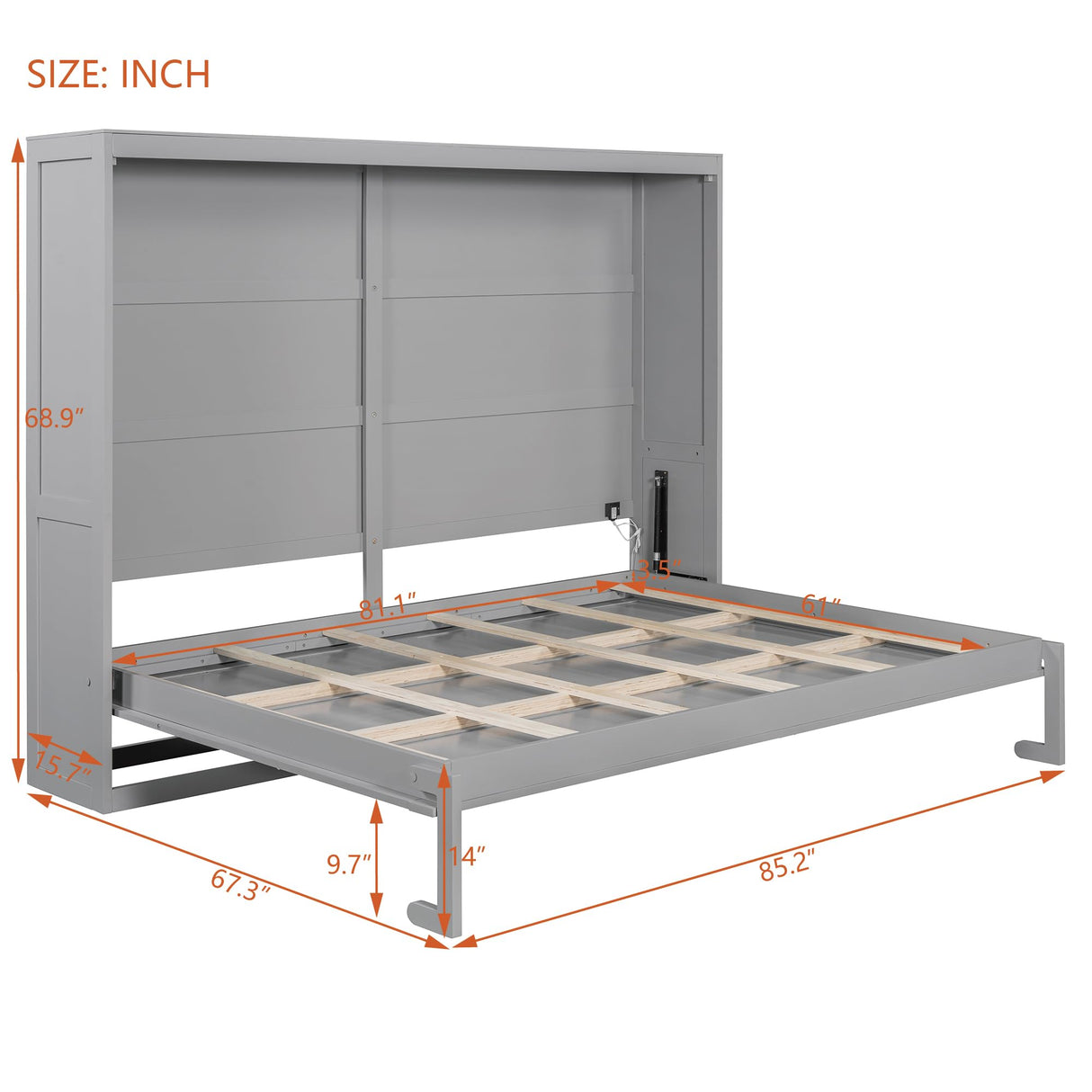 Ball & Cast Queen Size Murphy Bed Wall Bed with LED Lights and Dual Piston Metal Folding Mechanism Designed,Wood Hideaway Cabinet Platform Bedframe w/Slat Support,can be Folded,for Small Room,Gray Ball & Cast