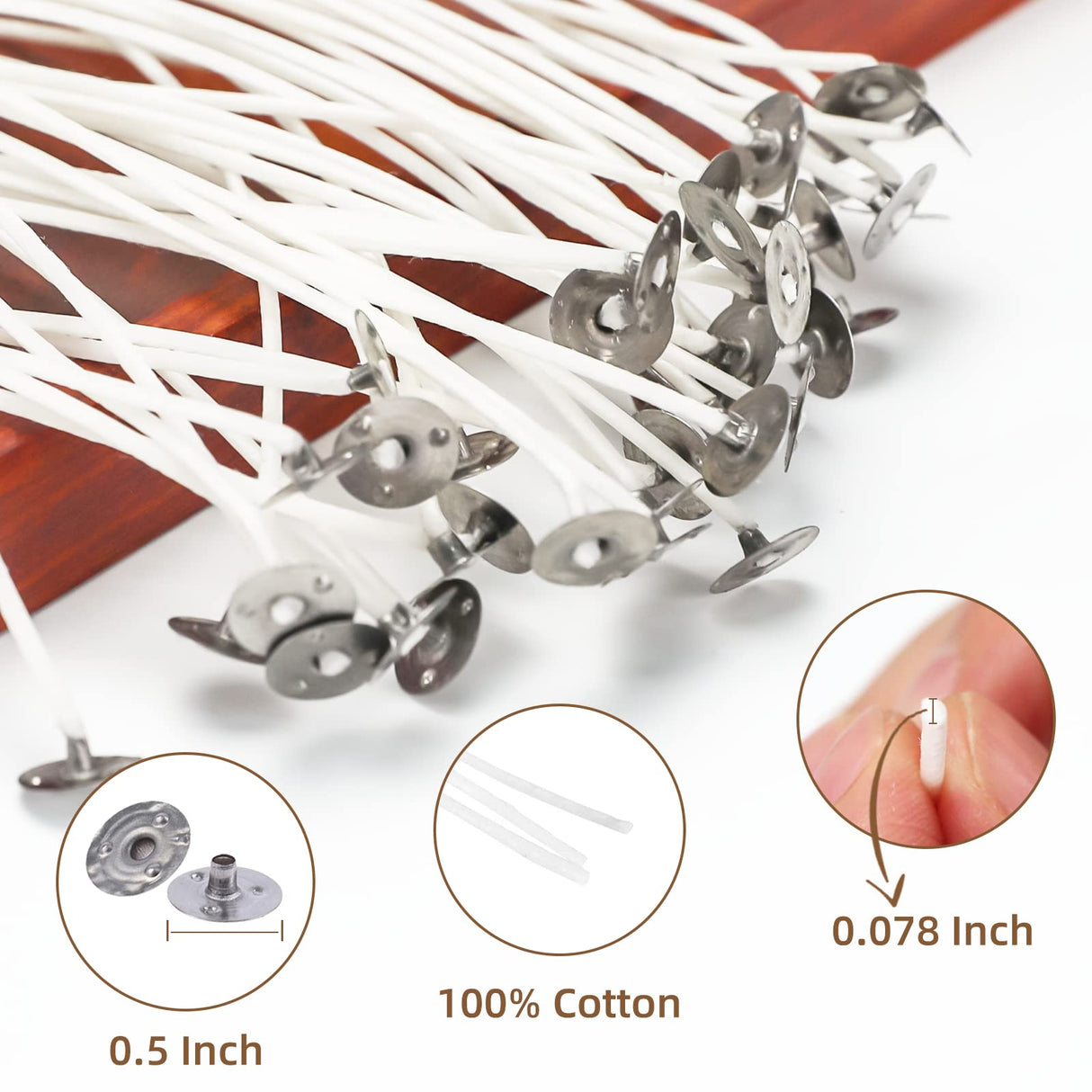 JEAWIWI Candle Wicks for Candle Making 120 Pcs with 120 Pcs Wick Stickers and 10 Pcs Candle Wick Holders, Cotton Candle Wick for Soy Wax, Beeswax, Coconut Wax JEAWIWI