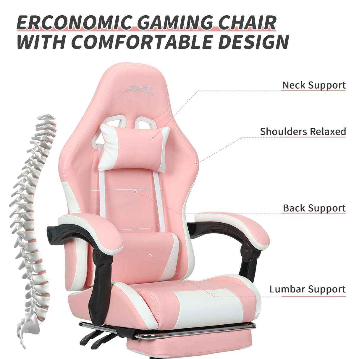 Leopard Gaming Chair with Footrest, Height Adjustable Game Chair with Lumbar Support, Video Gaming Chair for Gaming Room, Living Room and Office - Pink/White Leopard Outdoor Products