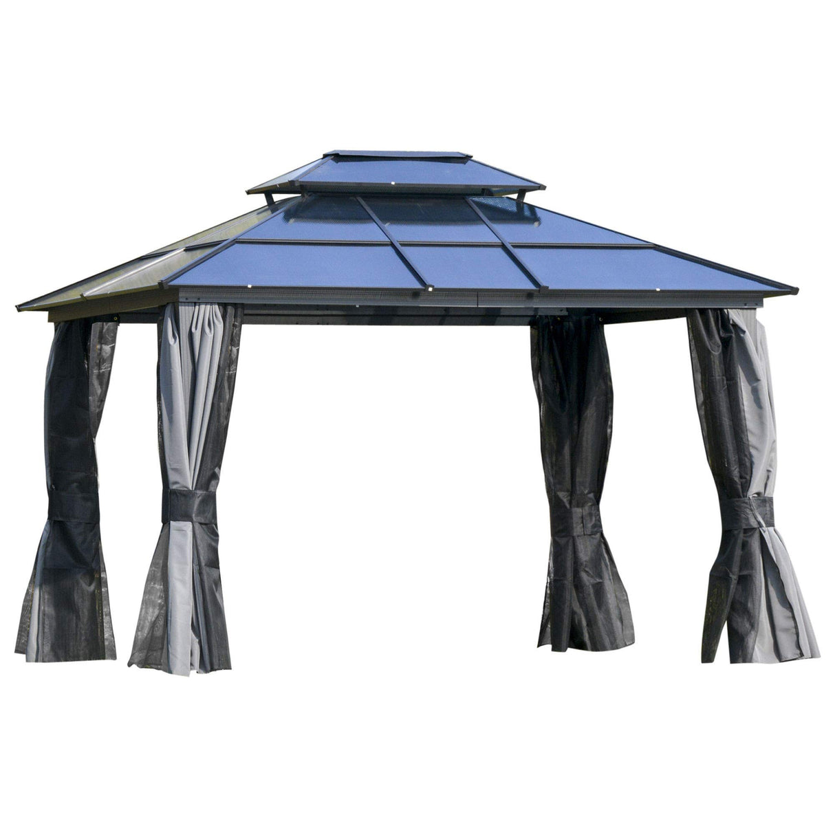 Outsunny 10' x 12' Hardtop Gazebo Canopy with Polycarbonate Roof, Aluminum Frame, Permanent Pavilion Outdoor Gazebo with Netting, for Patio, Garden, Backyard, Deck, Lawn, Light Gray Outsunny