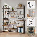 DSNAPE Triple Wide 5 Tier Bookshelf, 67" H Tall Industrial Bookcase with 14 Open Book Shelves, 4 Bonus Hooks and Adjustable Feet, Large Display Storage for Living Room, Office, Rustic Brown DSNAPE