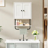 HOOBRO Bathroom Wall Cabinet, Modern Medicine Cabinet with Open and Adjustable Shelf, Over The Toilet Storage Cabinet with Towel Bar, Wall Mounted Organizer for Bathroom, Kitchen, White and Black HOOBRO