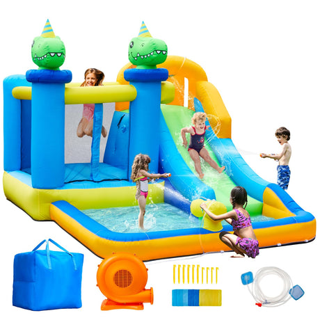 Anpro Inflatable Water Slide Bounce House, 6 in 1 Water Park Bounce House with Blower, Splash Slide, Climbing Wall, Splash Pool, Water Cannon for Kids Backyard Party, Outdoor Indoor, ACANRS0501-1-AP Anpro
