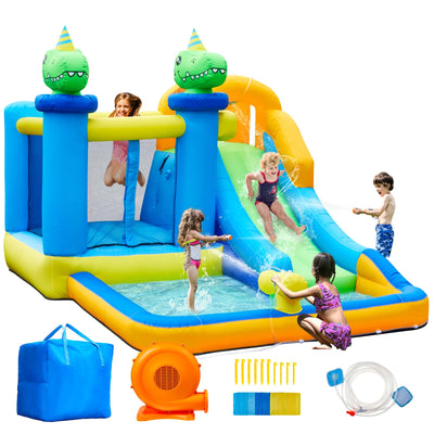 Anpro Inflatable Water Slide Bounce House, 6 in 1 Water Park Bounce House with Blower, Splash Slide, Climbing Wall, Splash Pool, Water Cannon for Kids Backyard Party, Outdoor Indoor, ACANRS0501-1-AP