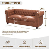 FiveWillowise 72 Inch Brown Couch, Chesterfield Faux Leather Sofa with Wooden Legs, Vintage Tufted Sofa with Rolled Arms, Mid Century Modern Couch with Rivets for Living Room, Apartment, Office FiveWillowise