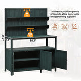 LZ LEISURE ZONE Potting Bench with Hutch, 50.2" Solid Fir Wood Garden Workstation with Large Countertop, 2 Shelves, 2 Cabinets and 3 Side Hooks, Outdoor Planting Table for Gardening, Green LZ LEISURE ZONE