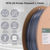 eSUN PETG Filament 1.75mm, 3D Printing Filament 1kg Spool(2.2lbs), 3D Filament 1.75mm Dimensional Accuracy +/- 0.03mm,Fit Most FDM Printers(Solid Grey) eSUN