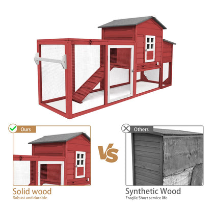 Ketive Wooden 79" Chicken Coop with Wheels Asphalt Roof Nest Boxes Pull-Out Trays - All Solid Wood and Galvanized Wire Mesh Chicken House Against Snakes, Weasels - WoodArtSupply