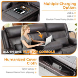 SENYUN 3-Seater Recliner Sofa, Flip Middle Backrest Manual Reclining Couch with Storage Drawer, Phone Holder and USB A&C Ports, Loveseat Recliner for Home Theater,Living Room,RV(Leather,Brown) SENYUN